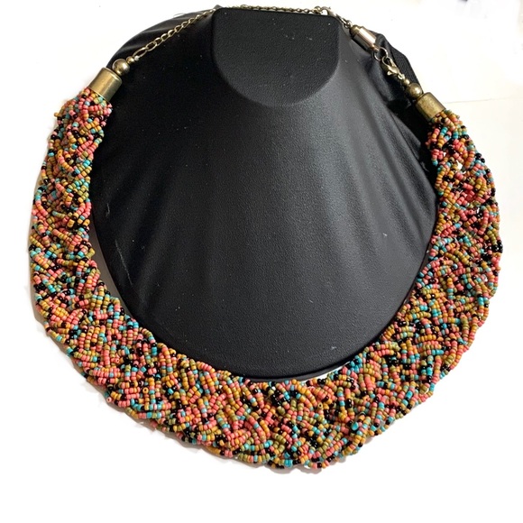 Jewelry - 5/$35 Braided Seed Bead Boho Ethnic Multicolor Collar Necklace With 2” Extender